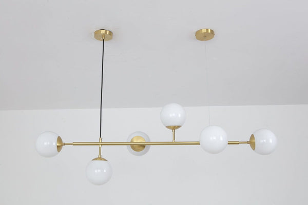 Orb Glass Pendant Light with Brass Accents for Dining Room and Kitchen Island