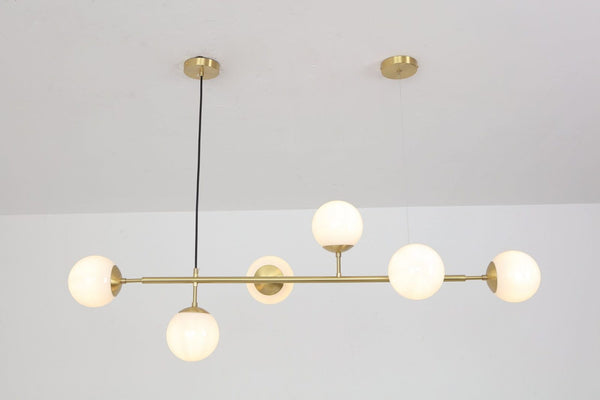 Orb Glass Pendant Light with Brass Accents for Dining Room and Kitchen Island