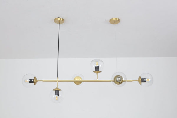 Orb Glass Pendant Light with Brass Accents for Dining Room and Kitchen Island
