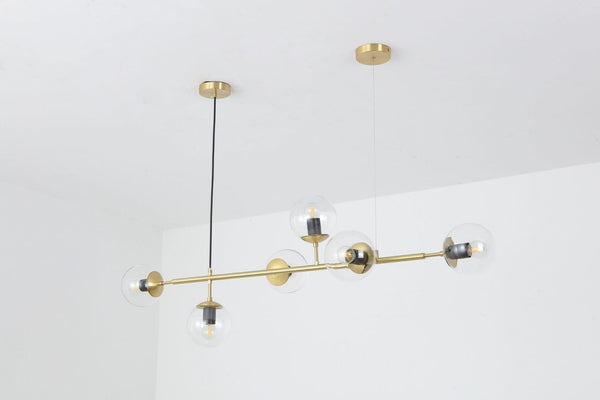 Orb Glass Pendant Light with Brass Accents for Dining Room and Kitchen Island