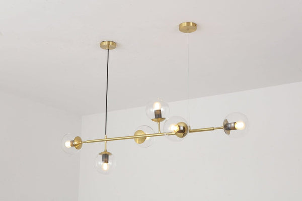 Orb Glass Pendant Light with Brass Accents for Dining Room and Kitchen Island