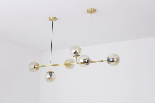 Orb Glass Pendant Light with Brass Accents for Dining Room and Kitchen Island