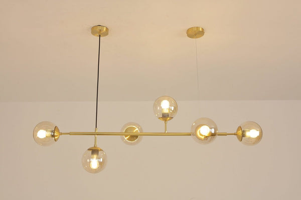 Orb Glass Pendant Light with Brass Accents for Dining Room and Kitchen Island