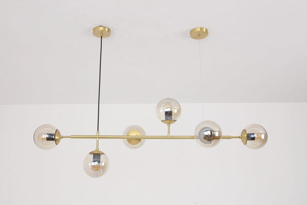 Orb Glass Pendant Light with Brass Accents for Dining Room and Kitchen Island