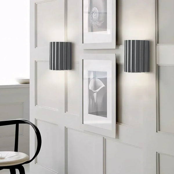 modern white resin ribbed cylinder wall sconce