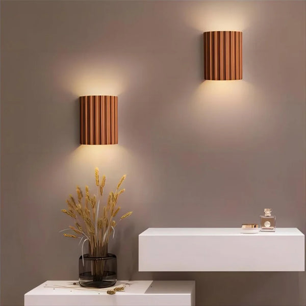 modern white resin ribbed cylinder wall sconce