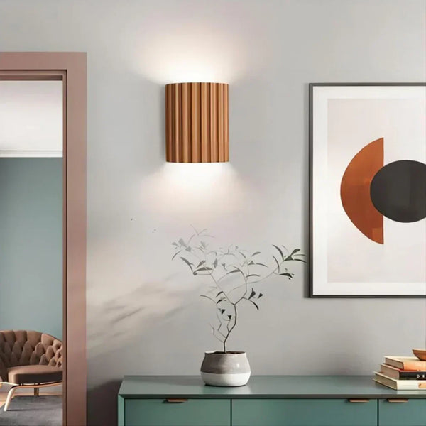 modern white resin ribbed cylinder wall sconce