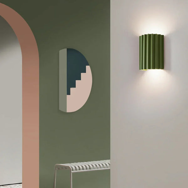 modern white resin ribbed cylinder wall sconce