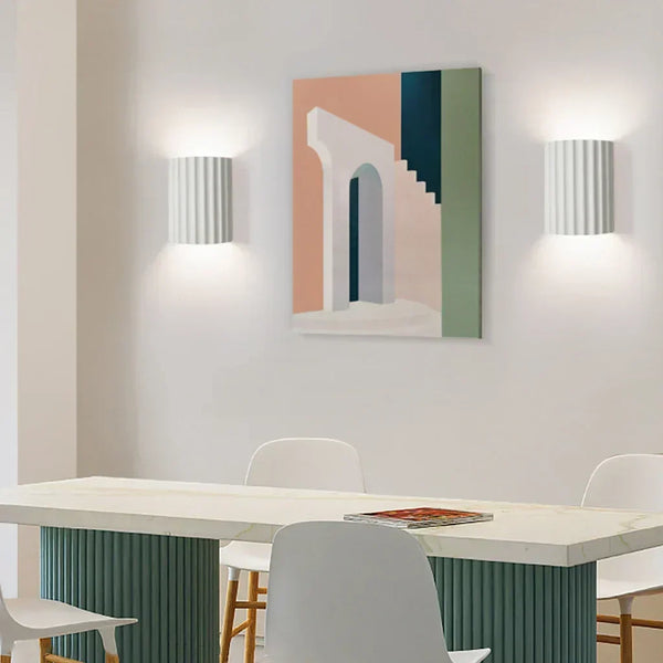 modern white resin ribbed cylinder wall sconce