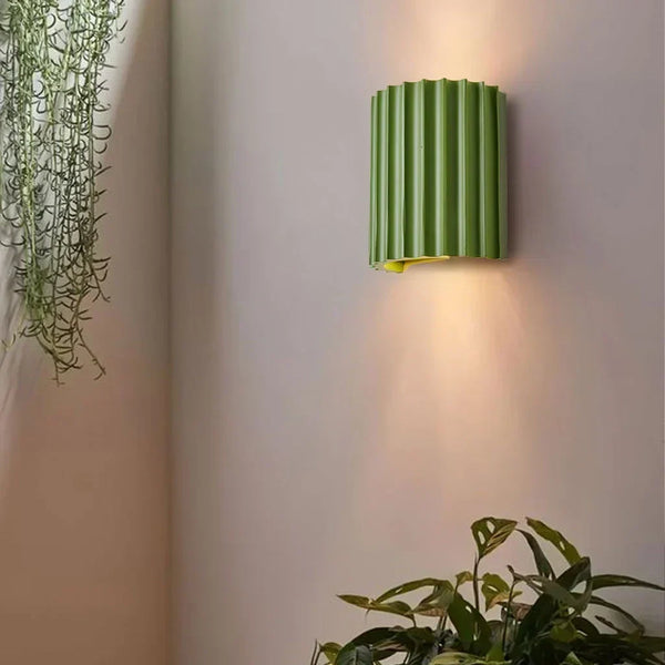 modern white resin ribbed cylinder wall sconce