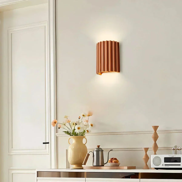 modern white resin ribbed cylinder wall sconce