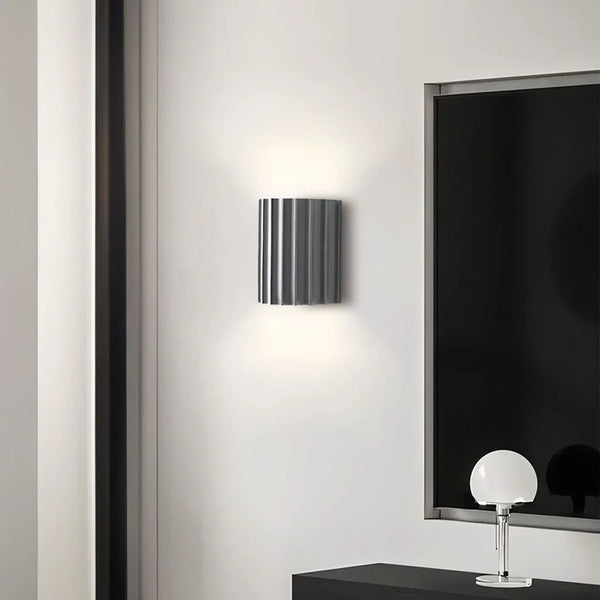 modern white resin ribbed cylinder wall sconce