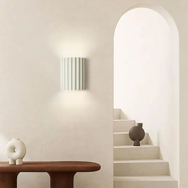 modern white resin ribbed cylinder wall sconce