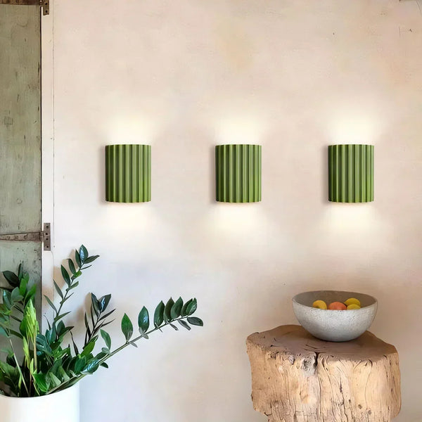 modern white resin ribbed cylinder wall sconce