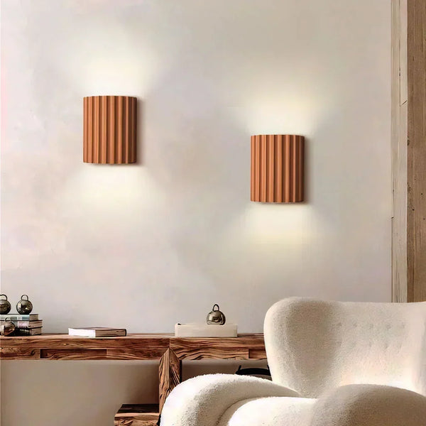 modern white resin ribbed cylinder wall sconce