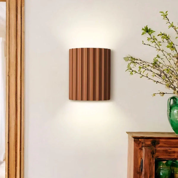 modern white resin ribbed cylinder wall sconce
