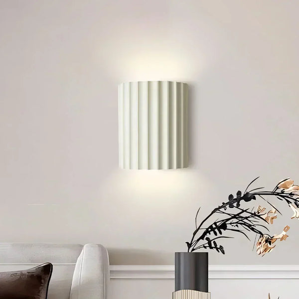 modern white resin ribbed cylinder wall sconce
