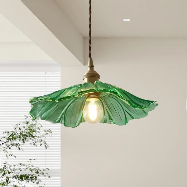 retro green glass lotus pendant light copper