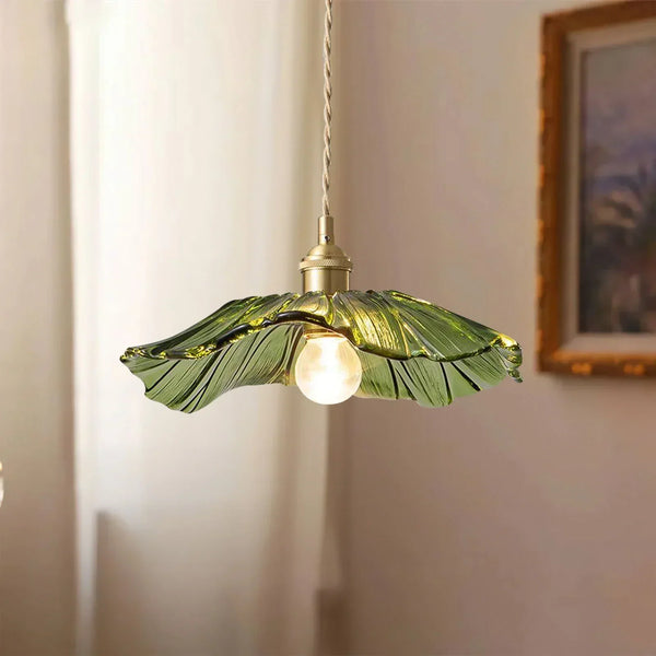 retro green glass lotus pendant light copper