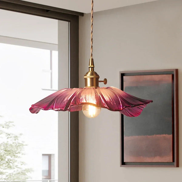retro green glass lotus pendant light copper