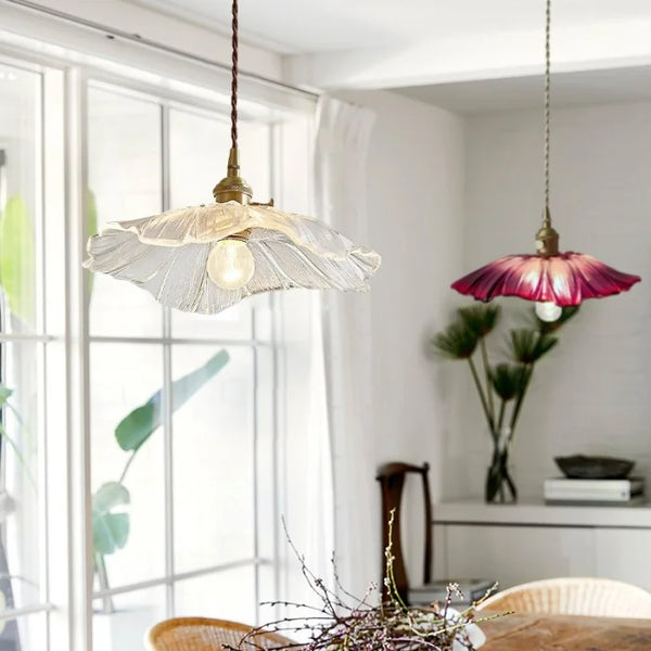 retro green glass lotus pendant light copper