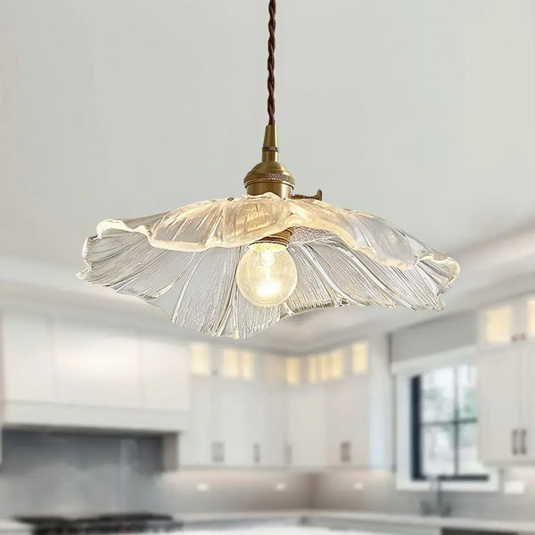 retro green glass lotus pendant light copper