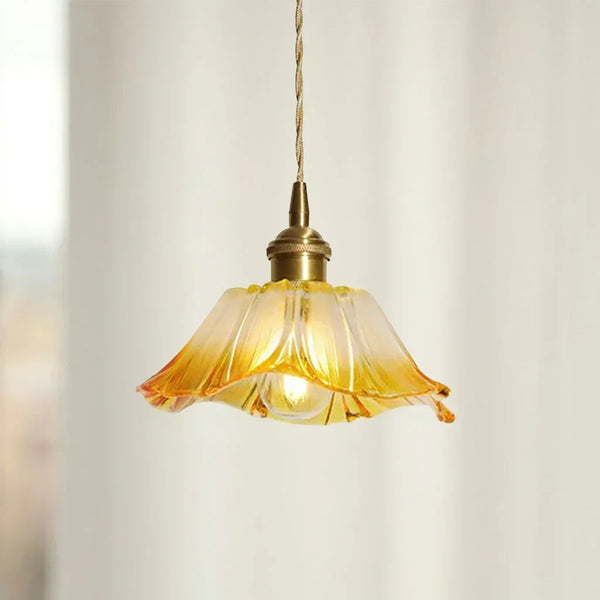retro green glass lotus pendant light copper