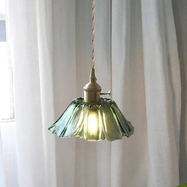 retro green glass lotus pendant light copper