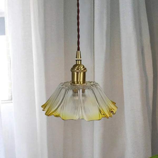 retro green glass lotus pendant light copper