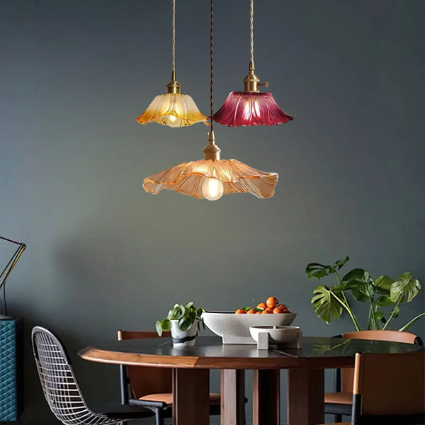 retro green glass lotus pendant light copper
