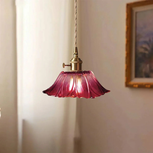 retro green glass lotus pendant light copper