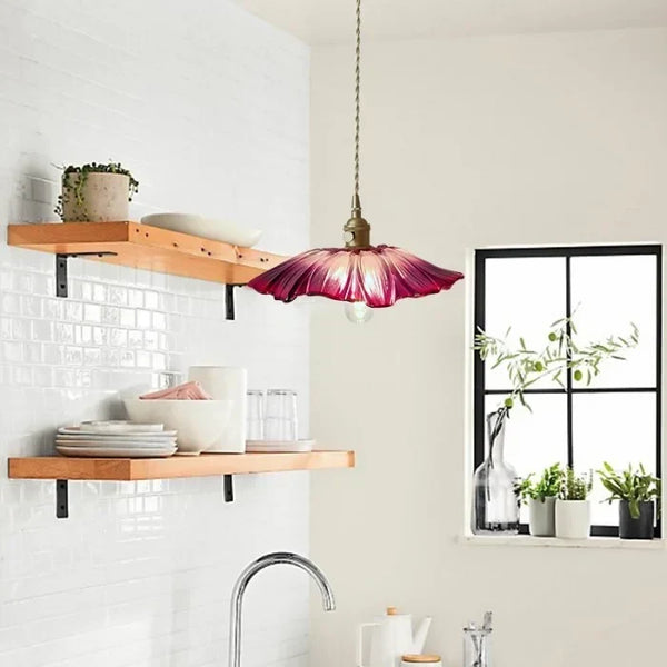 retro green glass lotus pendant light copper