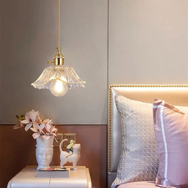 retro green glass lotus pendant light copper