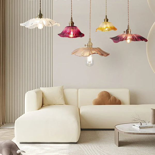 retro green glass lotus pendant light copper