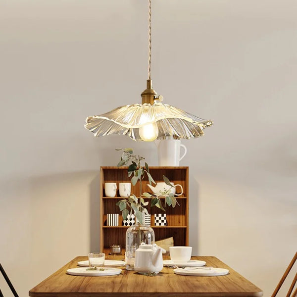 retro green glass lotus pendant light copper