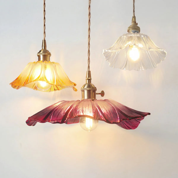 retro green glass lotus pendant light copper