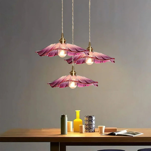 retro green glass lotus pendant light copper
