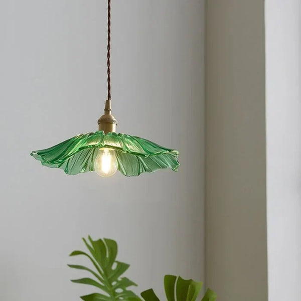 retro green glass lotus pendant light copper