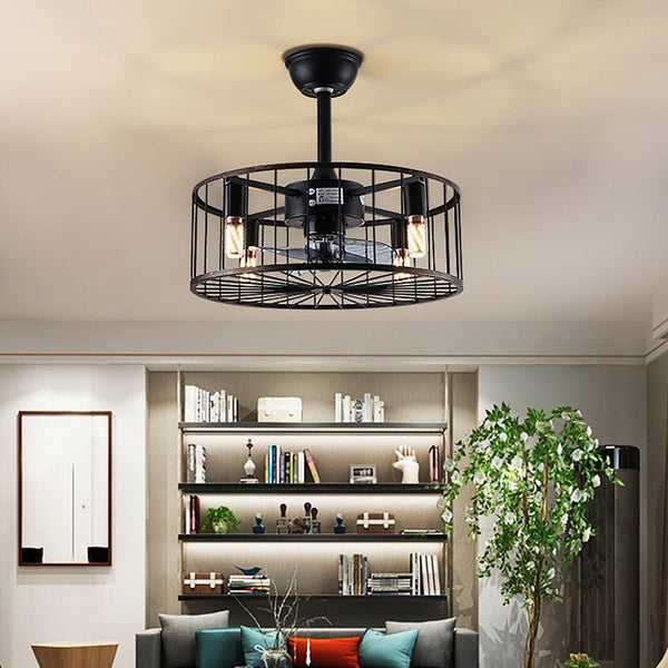 Retro Industrial Timing Three Speed Wind Regulation Mute Cage Ceiling Fan Lamp