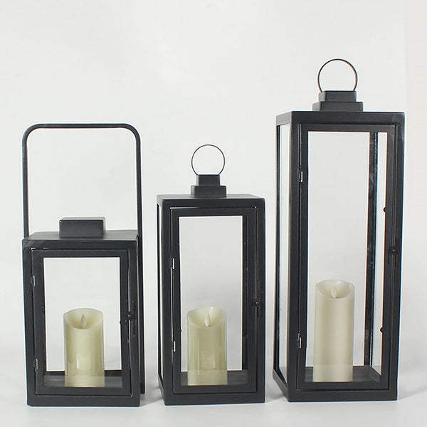Retro Wrought Iron Glass Candle Holder Outdoor Windproof Portable Lamp