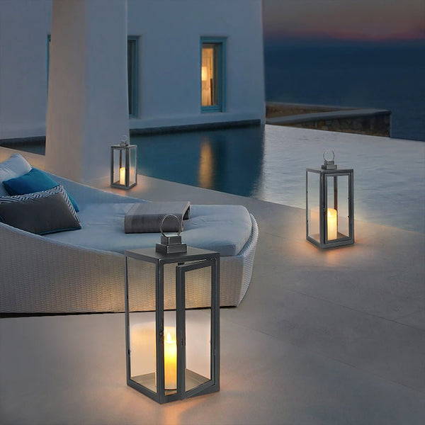 Retro Wrought Iron Glass Candle Holder Outdoor Windproof Portable Lamp