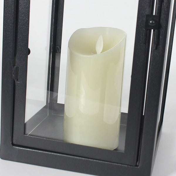Retro Wrought Iron Glass Candle Holder Outdoor Windproof Portable Lamp