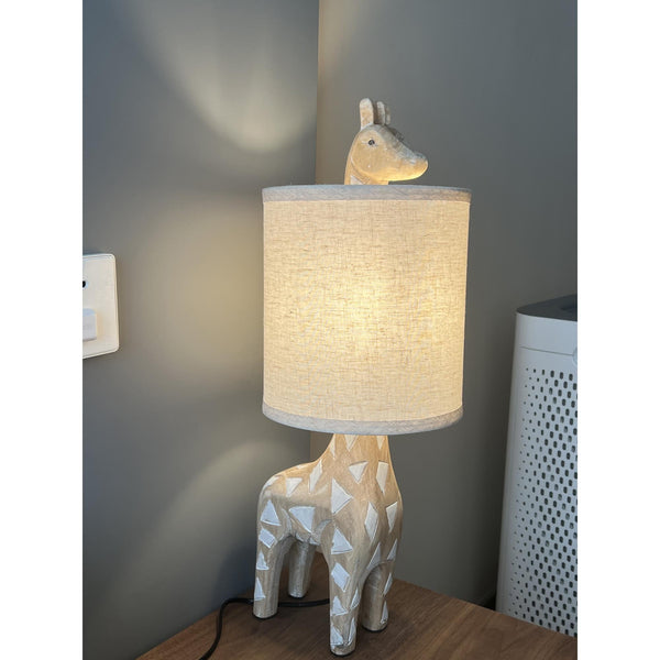 rustic carved wood animal table lamp with fabric shade