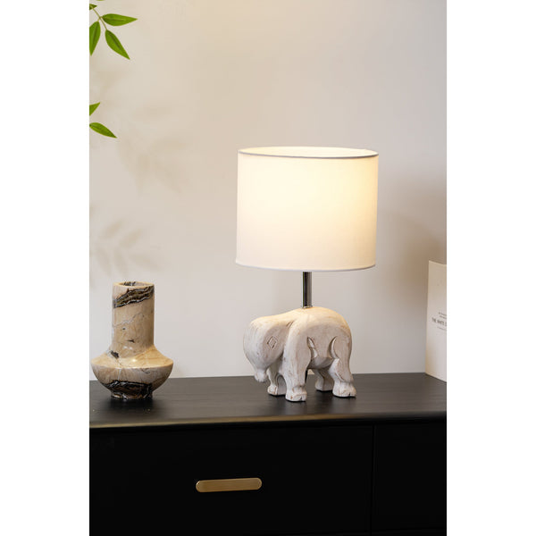 rustic carved wood animal table lamp with fabric shade