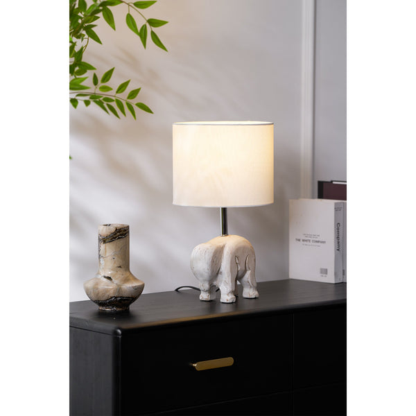 rustic carved wood animal table lamp with fabric shade