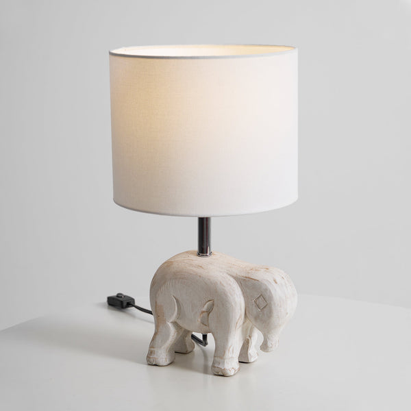 rustic carved wood animal table lamp with fabric shade