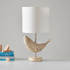 rustic carved wood animal table lamp with fabric shade