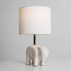 rustic carved wood animal table lamp with fabric shade