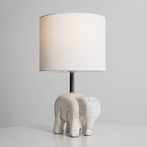 rustic carved wood animal table lamp with fabric shade