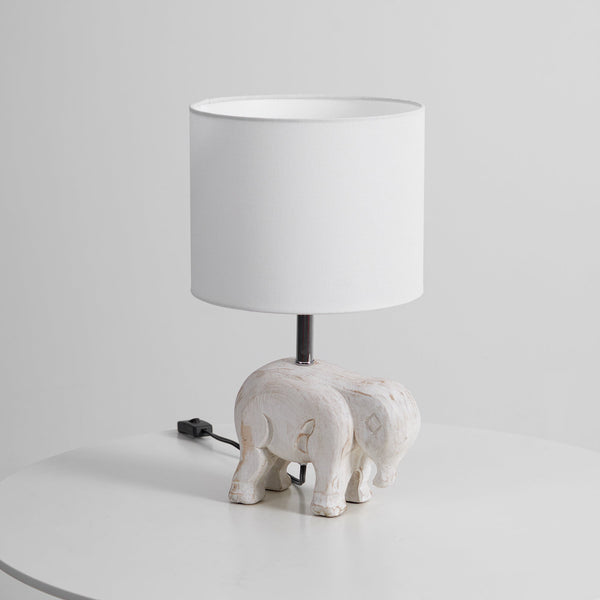 rustic carved wood animal table lamp with fabric shade